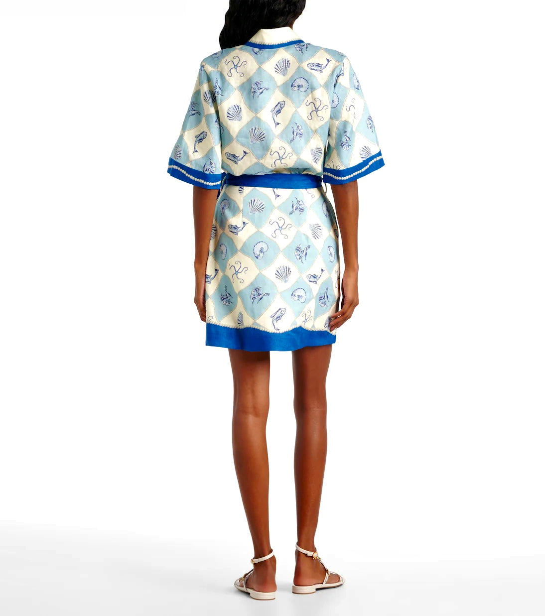 White Blue Sea Mini Shirt Dress