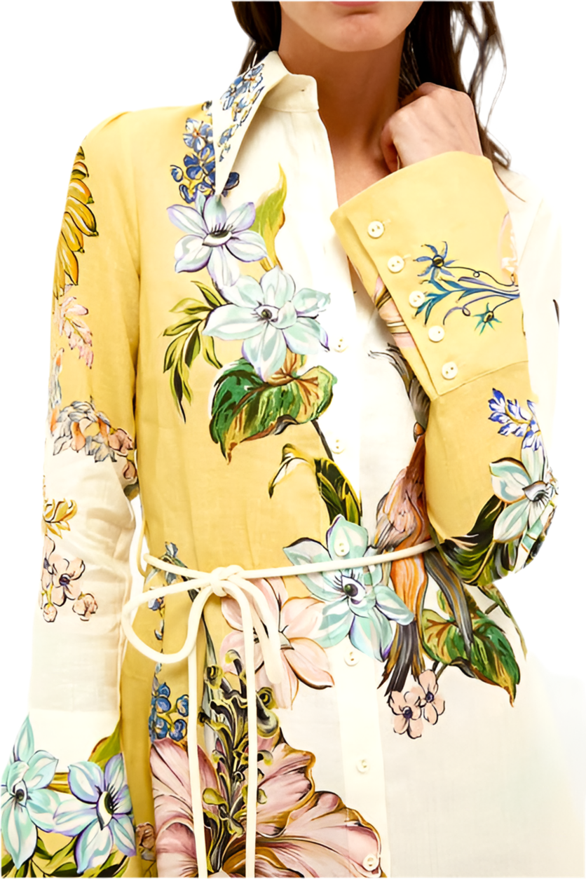 Unique Yellow Flower Flared Mini Dress