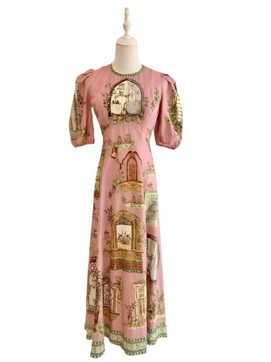 Pink Puff Sleeve Midi Dress