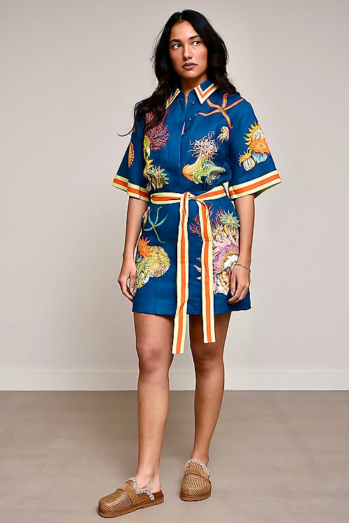 Blue Jellyfish Mini Shirt Dress