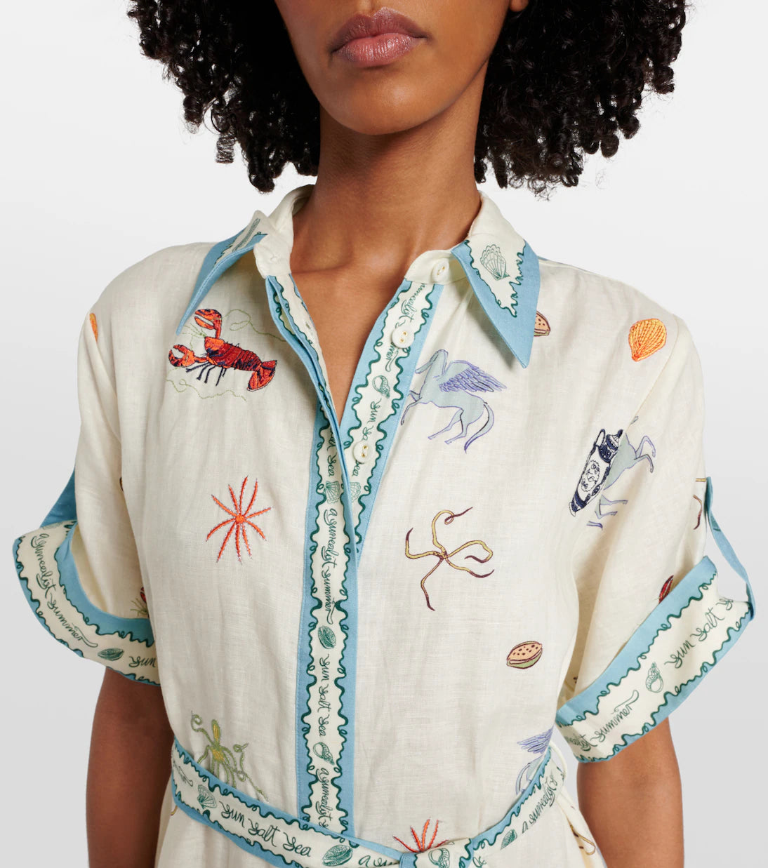 White Seafood Midi Shirt Dress