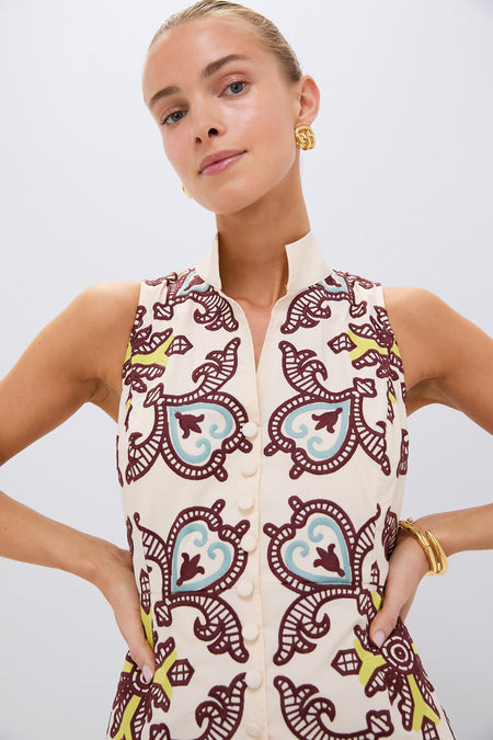 Cream Scroll  Midi Shirt Dress