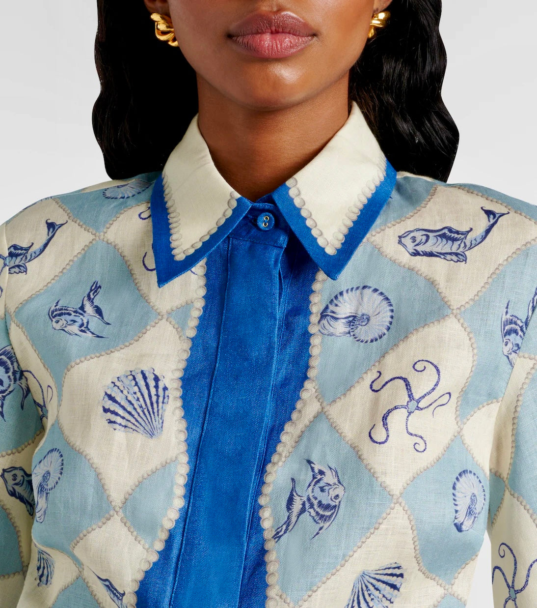 White Blue Sea Mini Shirt Dress