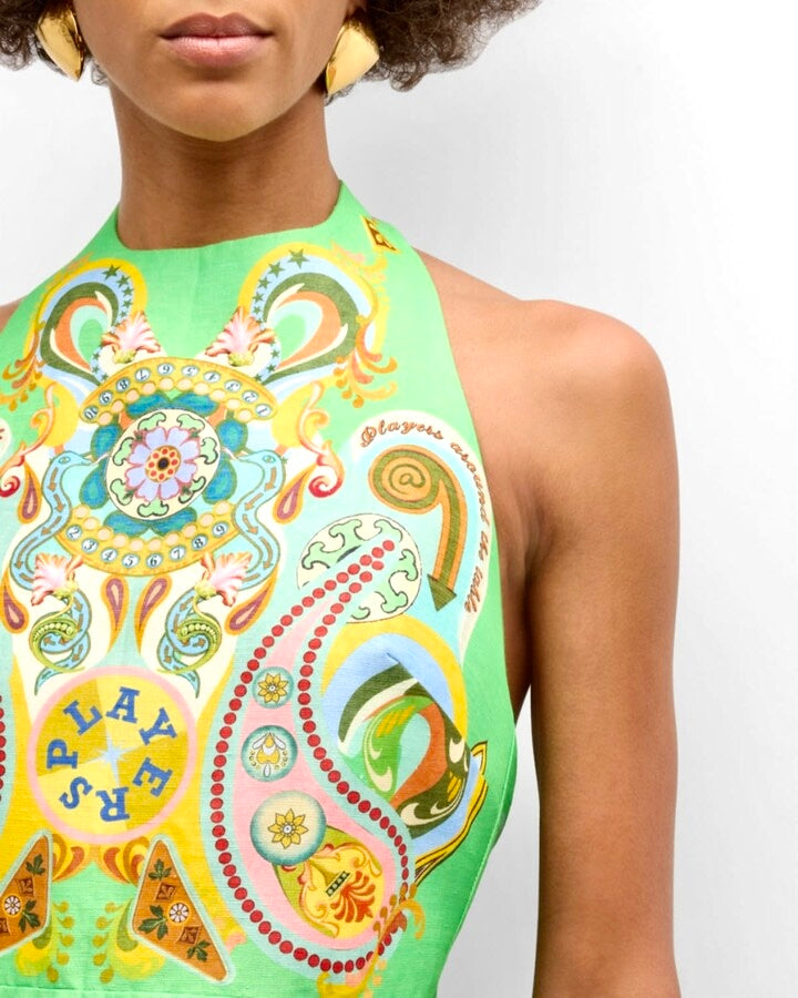 Green Swirls Halter Mini Dress